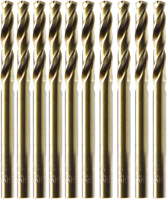 MAXTOOL 7/64" 10pcs Identical Screw Machine Drills HSS M42 Cobalt Twist Stub Drill Bits Fully Ground Golden Straight Shank Short Drills;SMF42G10R07P10