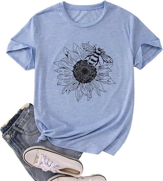 GLIGLITTR Women's Summer Sunflower T Shirt Cute Flower Graphic Loose Tees Crew Neck Short Sleeve Casual Tops