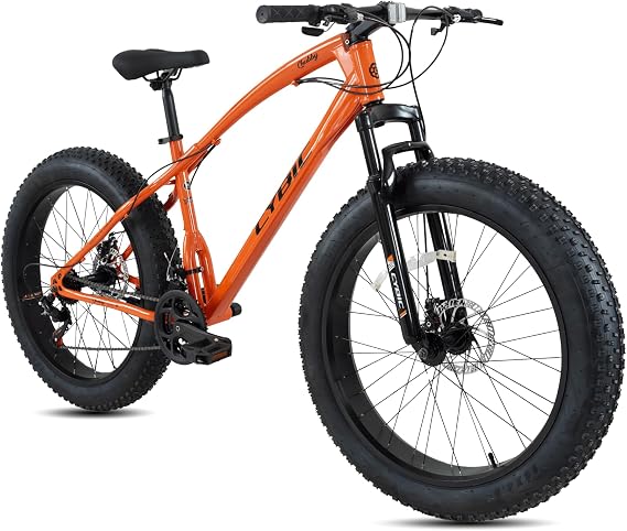 CYBIC 24 Inch Fat Tire Bike for Youth Teens, 7-Speed Mechanical Disc Brake Steel Frame, 243.0 Knobby Tires Beach Snow Mountain Bicycle