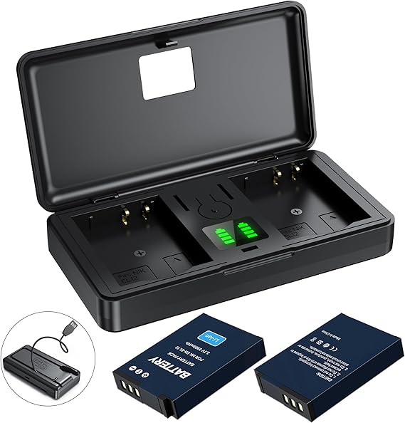 EN-EL12 Battery 2-Pack and Charger Set, Rechargeable Dual Battery Case | Camera Accessories for Nikon Coolpix 9900,S9500,S9300,S9100,S8200,S8000,S6300,S6200,S6100,A900,AW110,MH-65