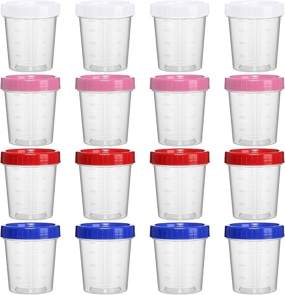 16 Stück Kleine Dosen mit Deckel Plastik 120ML Becher mit Deckel Plastik Becher mit Skala Frischhaltedosen Vorratsdosen Mini Dosen mit Deckels für Küche Soßen Messen Joghurt Obst