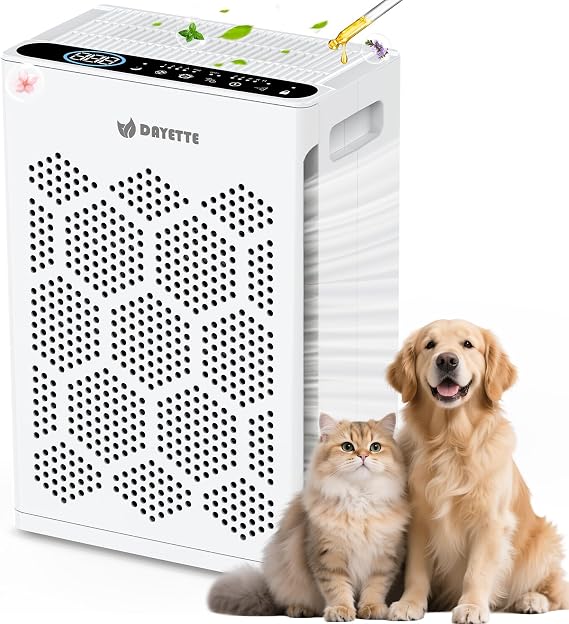 DAYETTE Air Purifiers for Home Large Room Up to 2400 Ft2 with HEPA 14 Filter, Pet Air Purifier with Washable Prefilter for Bedroom with Fragrance, Air Cleaner for Smoke Dust Pets Hair Odor, White