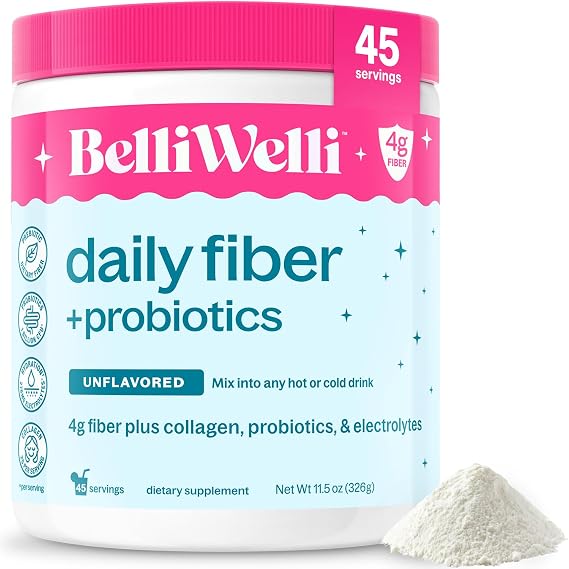 Belli Welli Fiber Supplement Powder with Prebiotics for Digestive Health and GLP-1 Support, Soluble Fiber for Gut Health & Debloat, Keto, Gluten Free, 45 Servings (1 Pack) Unflavored