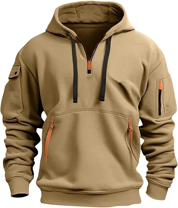 Half Zip Hoodie Men,Men'S Cargo Hoodies Quarter Zip Pullover Vintage Workout Running Active Sweatshirt With Pockets