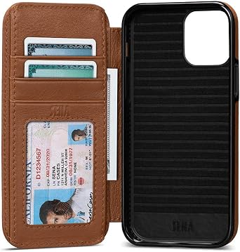 SENA Wallet Book Case, Leather Book Style Folio Wallet with Kickstand & Card Slots for iPhone (Toffee, iPhone 13 Pro Max)