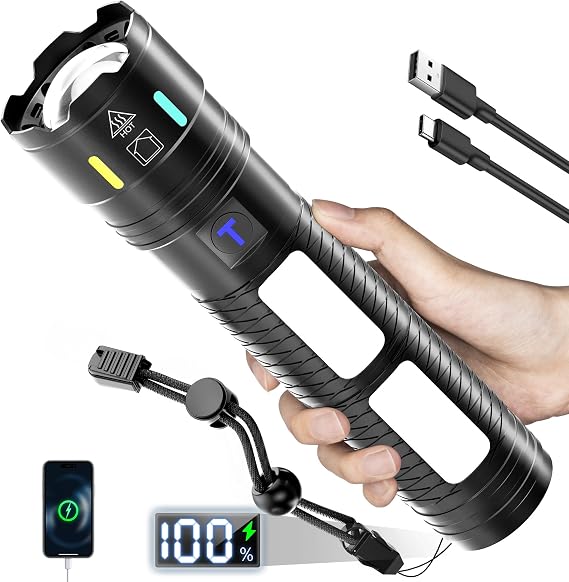 Rechargeable Flashlights 990,000 High Lumens, Super Bright Flash Light Long Range 5000ft, 4 Mode with Red LED Flashing Tactical Flashlight, High Powered Flashlight High Beam for Home Emergency Camping