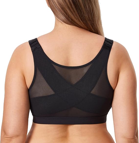 DELIMIRA Womens Inbarely Plus Front Closure Bras Posture Wireless Full Coverage Plus Size Unlined Bra