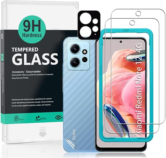 Ibywind Screen Protector for Xiaomi Redmi Note 12 4G(6.67") 2 Pack+1 Pack Camera Len Protector+1 Back Film,9H Tempered Glass,HD,Scratch Resistant,Bubble Free,Easy Install