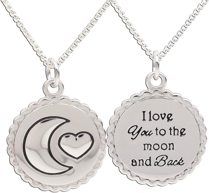 Precious Pieces Girl's 925 Sterling Silver I Love You to the Moon and Back Necklace
