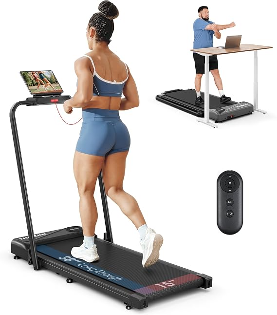 THERUN Walking Pad with Handle Bar, 2 in 1 Under Desk Portable Treadmill