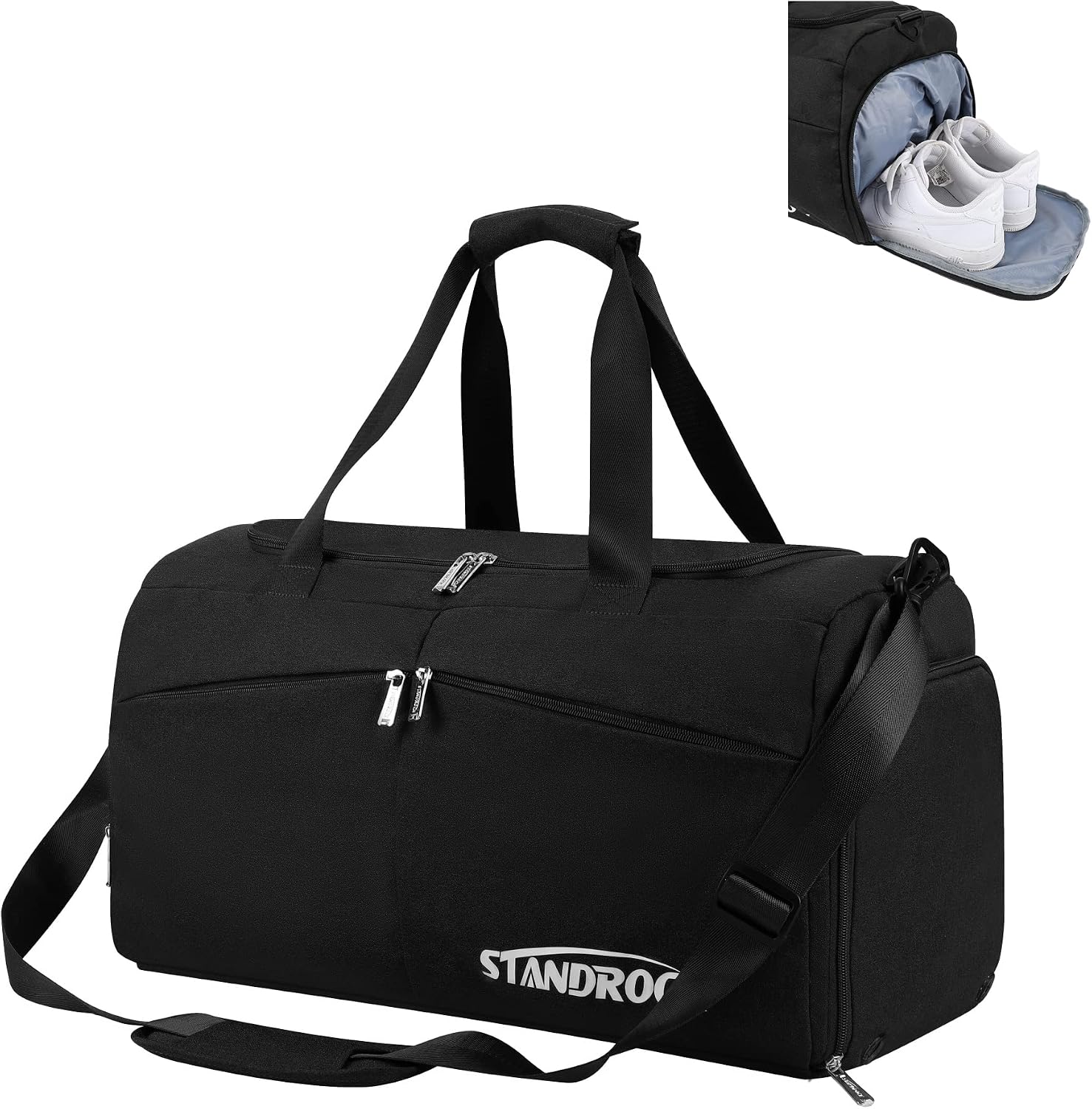 Sports Gym Bag,Travel Duffle Bag with Shoes Compartment,Wet and Insulated Pocket,Workout Bag for Men Women,45L,Black