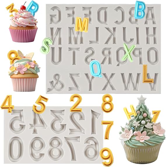 Silicone Alphabet and Number Molds for Cake Decorating | 2-Piece Mold Set, Full A-Z Letters, Digits 0-9 Included, Chocolate & Resin Use, Fondant Cupcake Topper