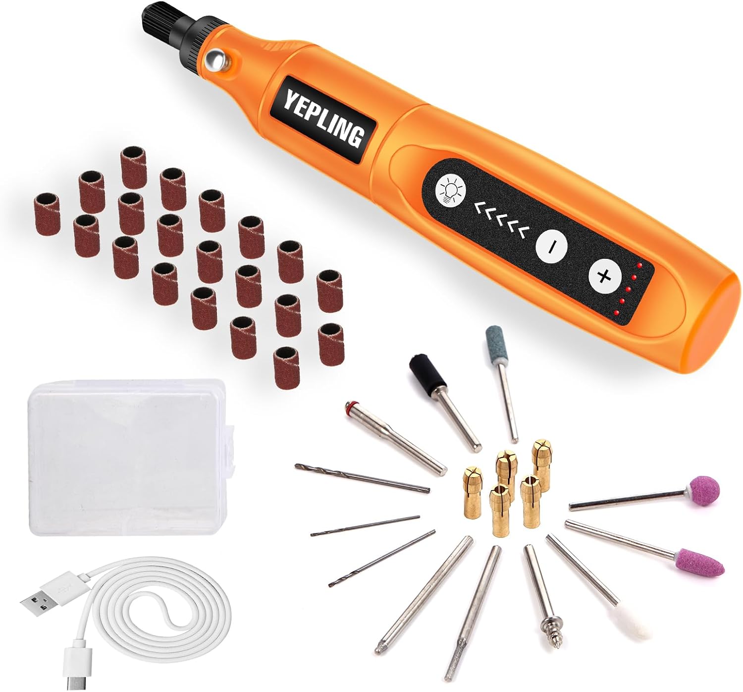 YEPLING Cordless Rotary Tool, 3.7V Li-ion Electric DIY Mini Grinder Kit with Front LED Work Light, 5 Variable Speed, 40pcs Accessories USB Charging Multi-Tool Perfect for Nail Polishing and Light Duty