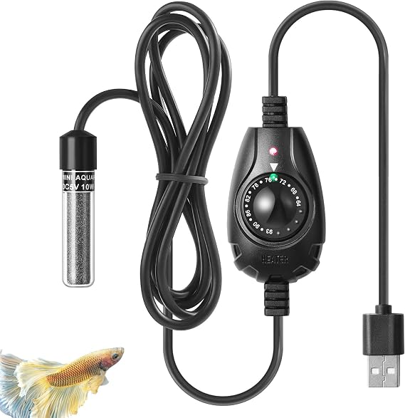 FEDOUR 10W Super Mini USB Aquarium Heater, Small Adjustable Heater with External Controller for up to 2.5 Gallon Small Fish Tank, Nano Fish Tank Heater, Betta Heater for Fish Bowls