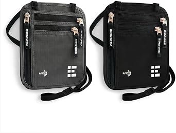 Neck Wallet Pack of 2 (Dark Grey & Midnight Black), RFID Blocking Passport Neck Wallets with Multiple Pockets, Slim Concealable Nylon Travel Pouches for Phone, Cash, Cards and Keys