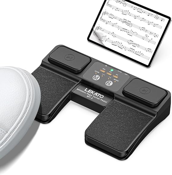 Lekato Wireless Bluetooth Page Turner for ipad Tablets Android iOS, Supports Multimedia Controls (Play/Pause, Next Track Foot Pedal), USB-Rechargeable Music Page Turner with Led Battery Indicator