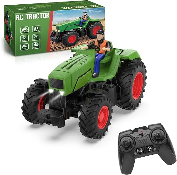 Uarzt Remote Control Tractor Toys for Kids 3-5, RC Tractor Toy with Farmer & Light,1:24 Scale, Rechargeable Farm Toy Tractor for Toddler Toy Set Birthday Gifts for 3 4 5 Year Old Kids Boys Girls