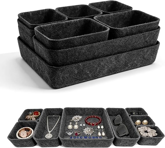 8 PCS Felt Desk Drawer Organizer Trays, 4 Sizes, Charcoal