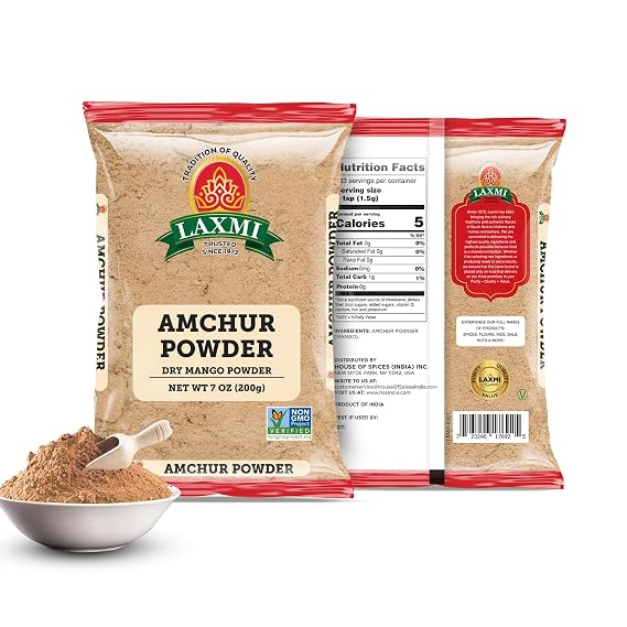 Laxmi Amchur Powder (Dried Mango Powder) - 200gms (7oz) | Dried and powdered green mango Amchoor Powder | Non GMO certified |Pure Powdered Green Mango