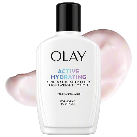 Olay Active Hydrating Beauty Moisturizing Lotion, Hyaluronic Acid, Pink Beauty Fluid, 48-Hour Moisture, Lightweight Non-Greasy, 6 fl oz