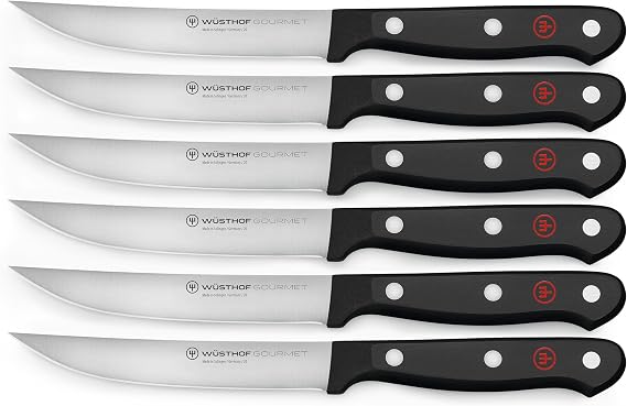 WUSTHOF Gourmet 6-Piece Steak Knife Set, Black