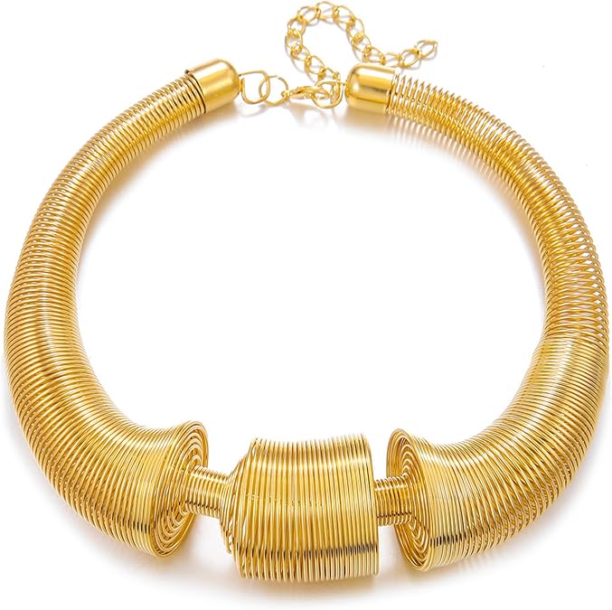 African Gold Silver Spring Choker Necklace Bib Chokers Statement Necklace Aesthetic Collar Necklaces Costume Jewelry Accessories Birthday Jewelry for Women