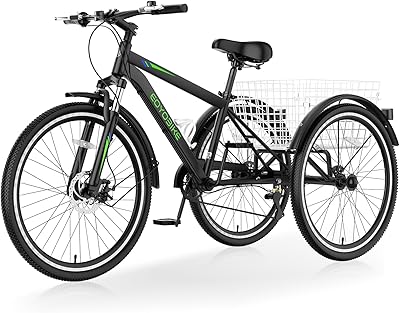 Slsy Adult Mountain Tricycle, 7 Speed Three Wheel Bike, 2426 Inch Adults Trikes for Seniors with Shopping Basket, Exercise Mens Womens Tricycles