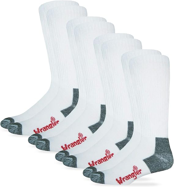 Wrangler Men's Riggs Men's Non-binding Boot Work Cotton Cushion Smooth Toe Socks 4 Pair Pack