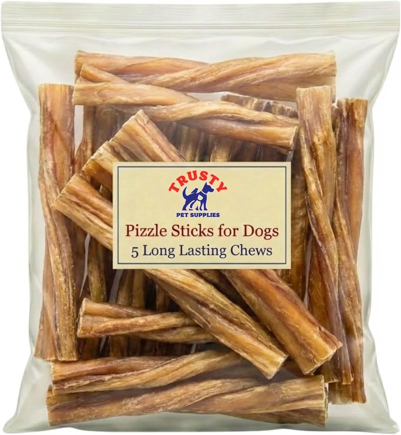 Pizzle Sticks for Dogs 5 Pack (12cm length) | Thick Long Lasting Dog Chew | Dog Dental Sticks and Bully Stick | Natural Dog Chews | Grain Free Dog Bones for Puppies & Adults | by Trusty Pet Supplies