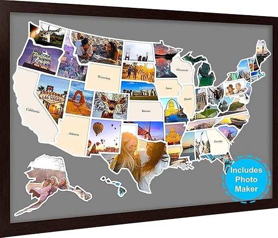 USA Photo Map - 50 States Travel Map 24 x 36 in, Includes Photo Maker, Idea Gift for Lovers Couples Adventurers, United States Weve Visited Vocation Travel Tracker Wall Decor (Frame NOT Included)