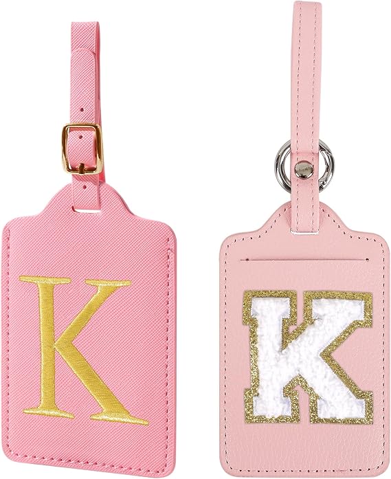 Personalized Initial Luggage Tags for Suitcases,2 Versions Leather Letter Cute Luggage Tags with Privacy Name Card,Embroidered Travel Bag Backpack Tags Gifts for Women Kids Girls Teens