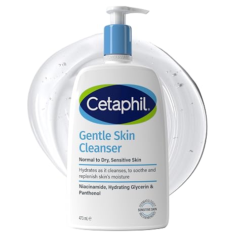 Cetaphil Gentle Skin Cleanser 473 ml soap-free body and face wash for women and men moisturises with niacinamide vegan friendly