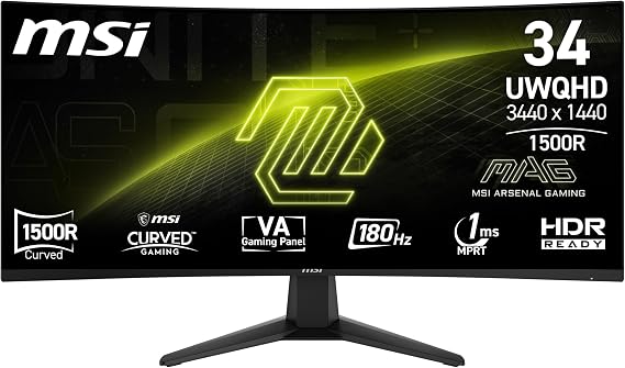 MSI 34 MAG 346CQ, Gaming Monitör, UWQHD, 21:9, Curve 1500R, VA, 180Hz, 1ms (MPRT), FreeSync Premium