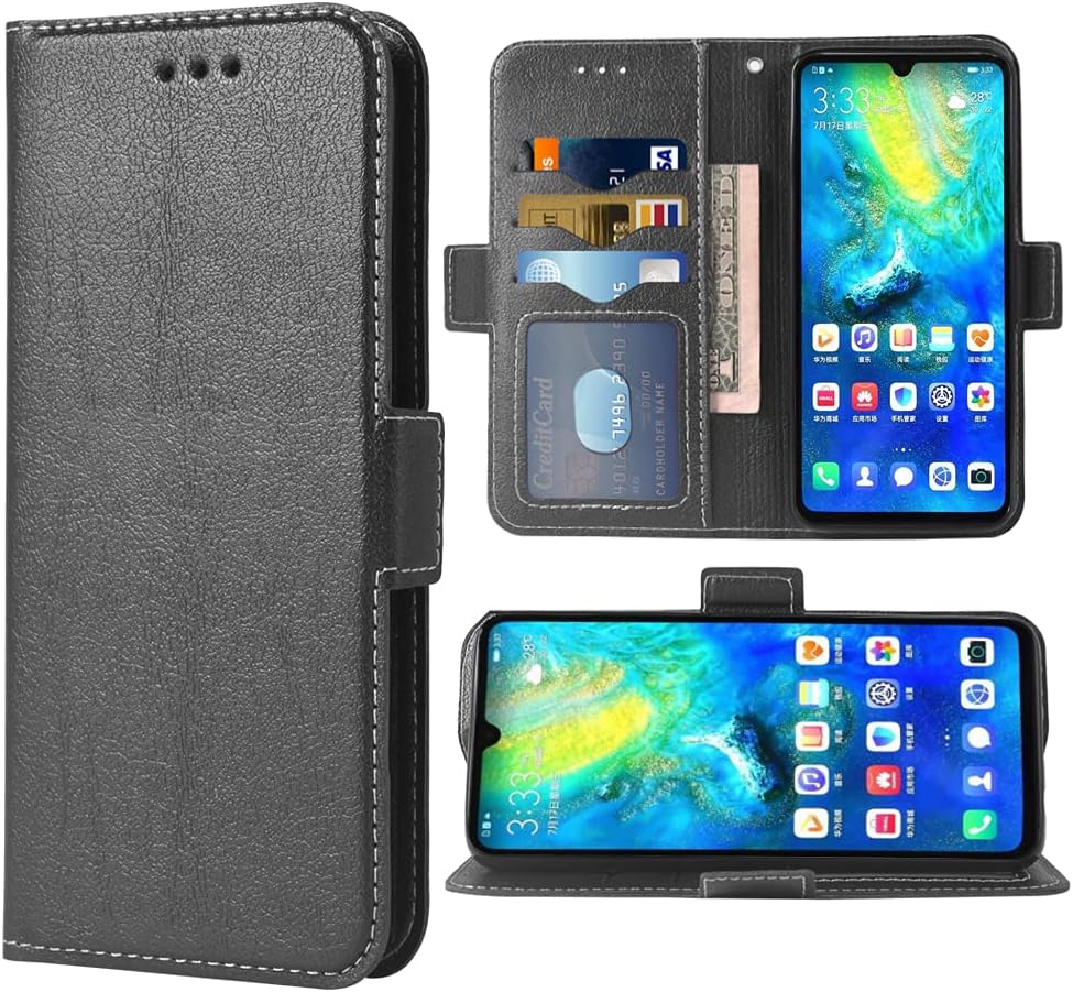 WWAAYSSXA Compatible with Huawei Mate 20X Wallet Case Wrist Strap Lanyard Leather Flip Cover Card Holder Stand Cell Accessories Folio Phone Cases for Hawaii Mate20 X Mate X 20X Women Men Black