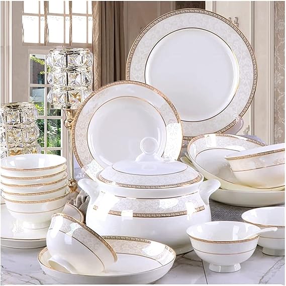 Dinnerware Set Dinner Party Tableware Service Set 56PCS Ceramic Dinnerware Set Bone China Tableware Dishes Plates Ceramic Combination Dinner Service Set Porcelaine Service for 10(56 Standard pots)