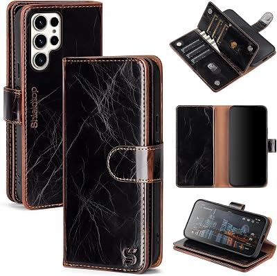 Compatible with Samsung Galaxy S24 Ultra Wallet Case with Card Holder,Women Men RFID Blocking PU Leather Flip TPU Protective Cover Credit Card Slots,Phone Case for S24 Ultra,Coffee