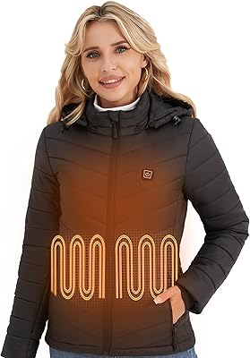 Heated Jackets for Women, Heated Jacket with 12V 20000mAh Battery Pack, 6 Heating Zones, Black