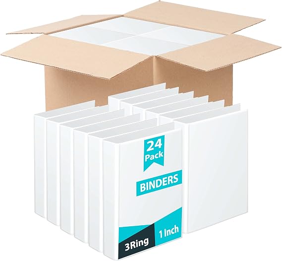 Binders, 1 Inch Binder, 3 Ring Binder, Round Ring Binder, 2 Pocket (24 White)