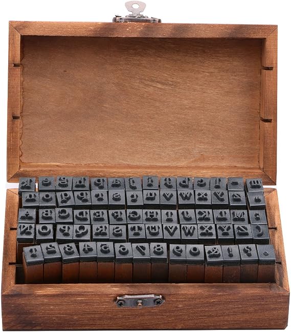 Rubber Stamp Letters Alphabets, Dedoot 70 pcs Alphabet Mini Stamps for Pottery Vintage Wooden Number and Letter Symbol for Clay Crafts, Card Making, Kids Painting