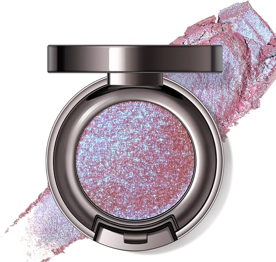 Noerrors Chameleon Single Glitter Eyeshadow Palette,Shimmer Multichrome Eye Shadow,Holographic Pearl Eye Brightener, Intense Color Sparkle Face Highlighter Shine Makeup for Rave,Rose Gold Blue Purple