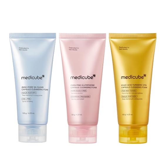 medicube Capsule Foam Cleanser Trio: Zero Pore, Kojic Acid Turmeric, PDRN Capsule Foam Cleanser | Korean Facial Cleansing Set for Pore Care, Uneven Skin Tone & Hydrating Daily Cleansing