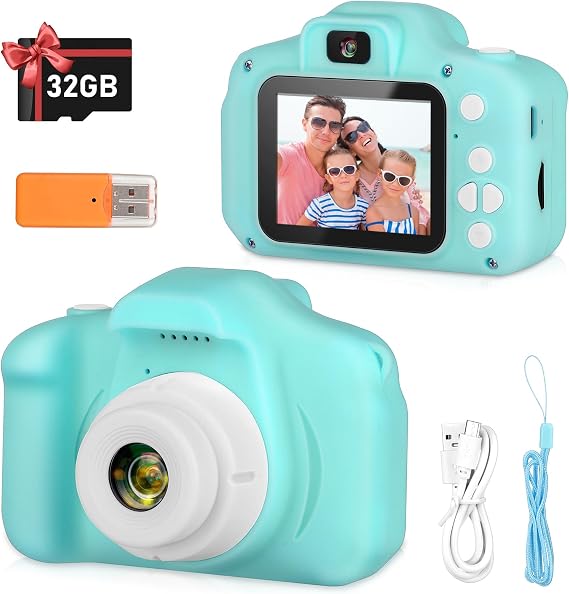 Zeacool Kids Camera, HD Digital Video Camera, Childrens Toys for 3 4 5 6 7 8 9 Year Old Boys/Girls, Selfie Camera for Kids, Christmas Birthday Gifts with 32GB SD Card (Green)
