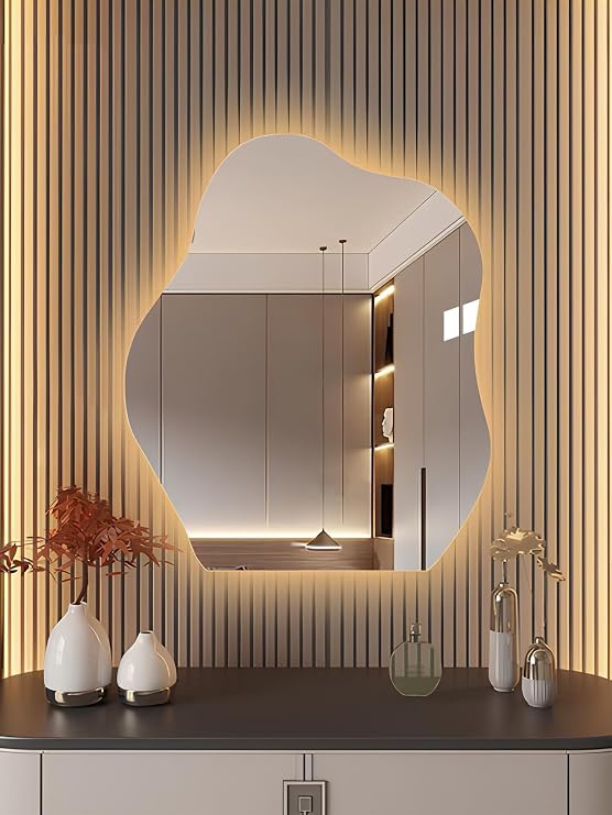 Cloud Shaped Bathroom Mirror with Lights - Wall Mounted Vanity Shaving Mirror - Adjustable Brightness Creative Special-Shaped Luminous Mirror(40cmx60cm/15.7inx23.6in)