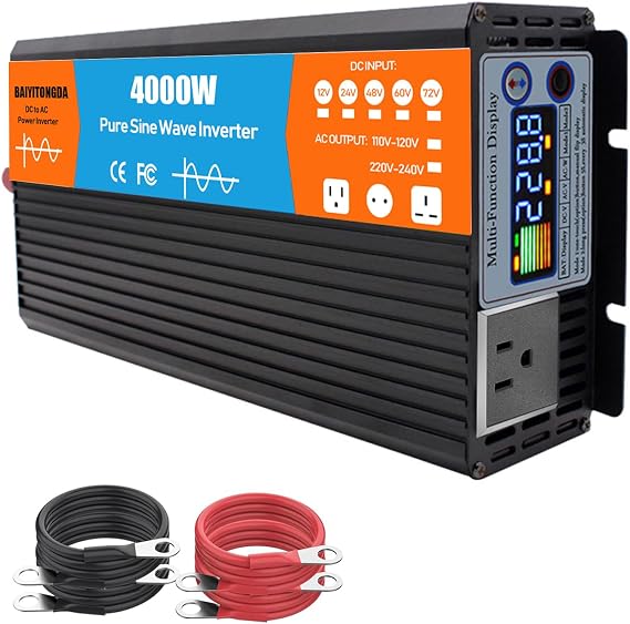72V to 110V Power Inverter 3000W 4000W 5000W Pure Sine Wave Inverter 72V DC to 120V 220V AC Converter Car Power Inverter for RV, Solar, Home, Off-Grid,4000w,110V