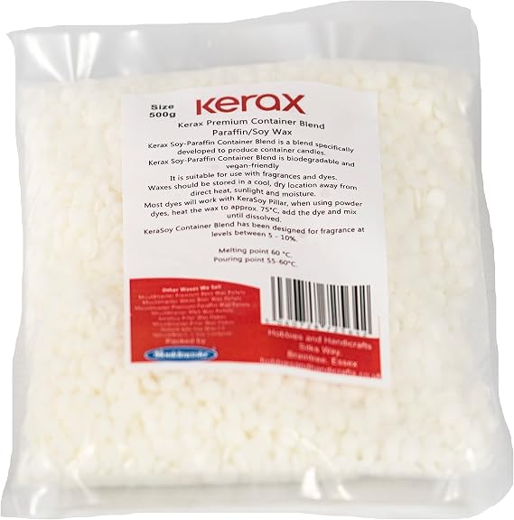Kerax Premium Container Blend Paraffin/Soy Wax 500g, Off White
