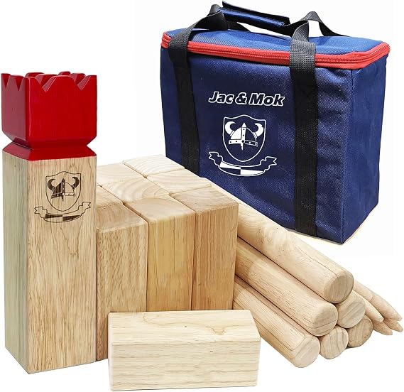 Jac & Mok Kubb Game Set - Hardwood Viking Games -KUBB Throwing Outdoor Games (with Carry Bag, Regulation)