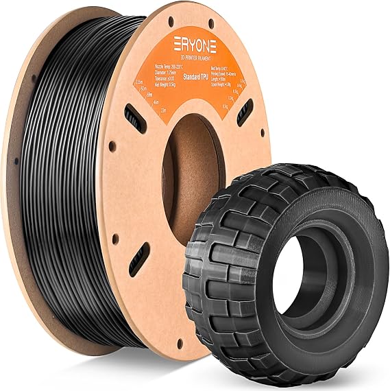 ERYONE TPU Filament 1.75mm +/-0.03mm Flexible TPU Roll, 95A Soft 3D Printer Filament 0.5kg Spool(1.1 lbs), Black