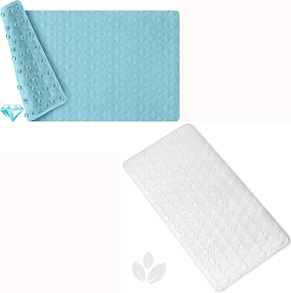 Bathtub Mat Non Slip - Diamond Blue(1PCS) Plus Leaf White(1PCS)