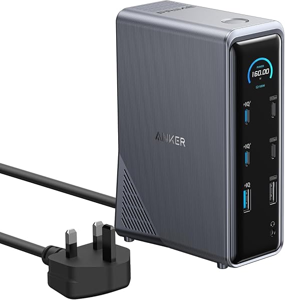 Anker Prime Docking Station, 14-in-1 Laptop Docking Station Dual Monitor | 14-Port with 160W Max Output and Built-In GaN AC-DC Power, Real-Time Smart Interface, Dual 4K Displays for MacBook, Dell, Pho