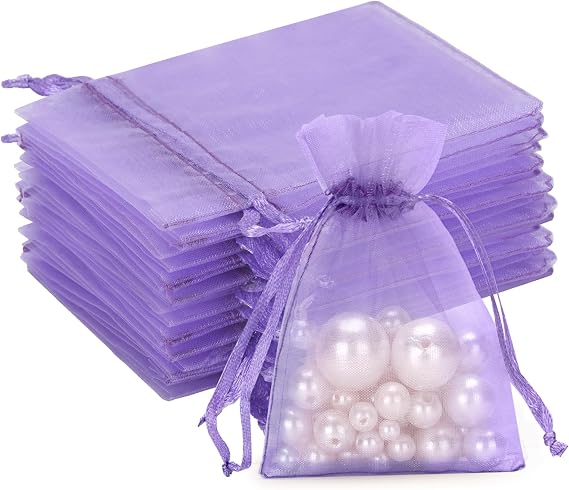 G2PLUS Lilac Organza Gift Pouches, 7x9 CM Small Organza Favour Bags, 50 PCS